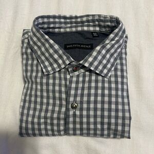 Saks Fifth Avenue Men’s XL Long Sleeve Button Up Grey And White Plaid Shirt